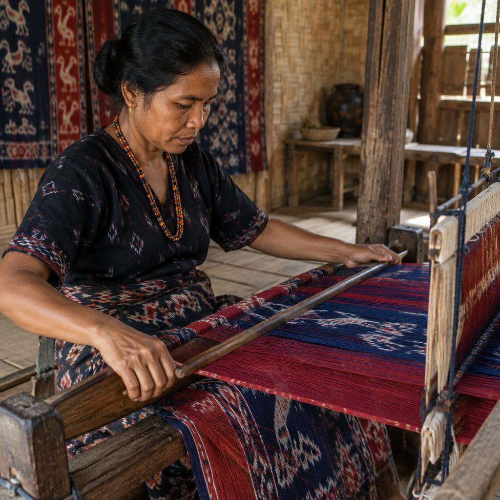 Sumbanese woman weaving an ikat textile