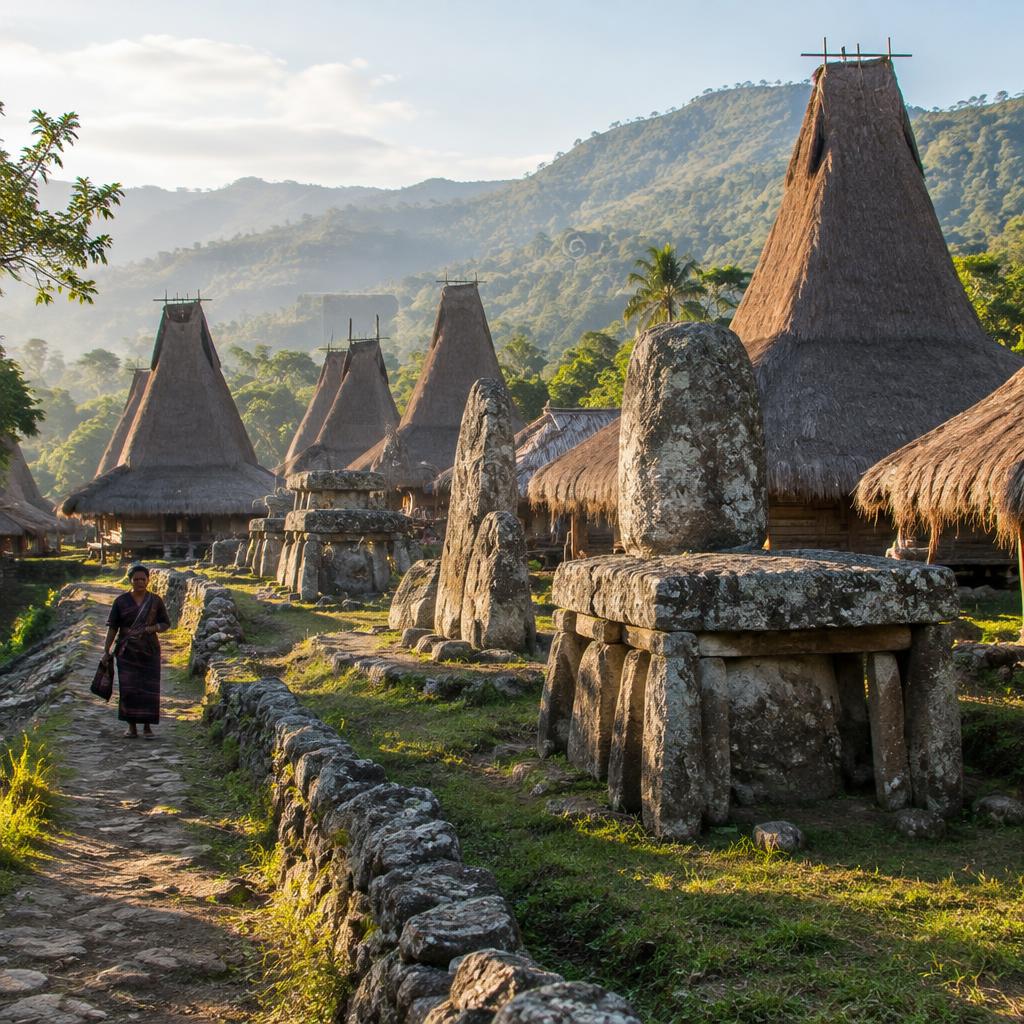 Traditional Sumbanese village with stone tombs